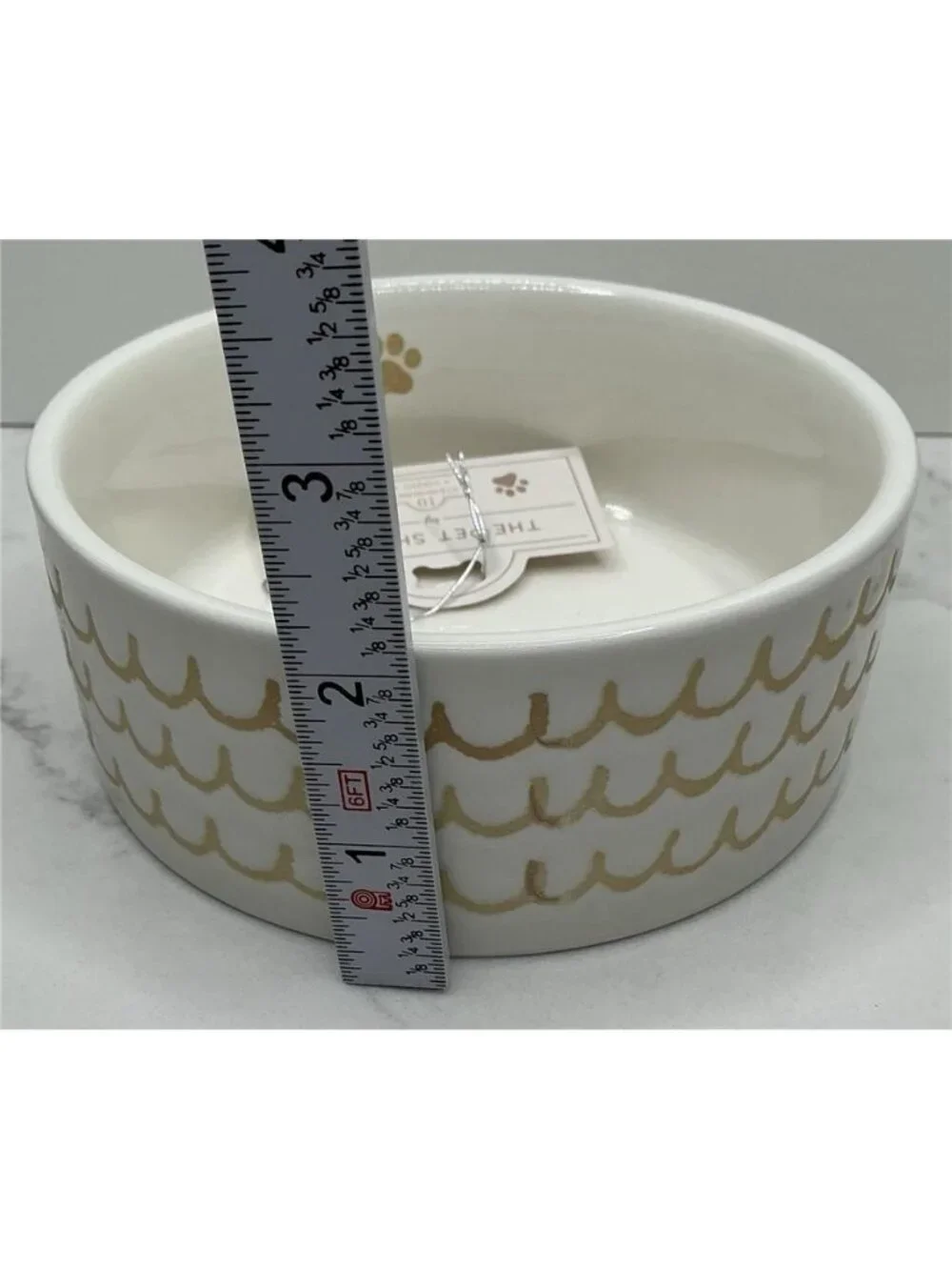 10 Strawberry Street 2 Pet Bowl Paw Waves Designs Tan Ceramic New